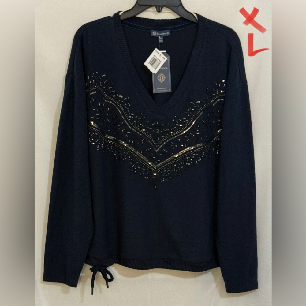 Democracy Navy Sweater with Gold Accents